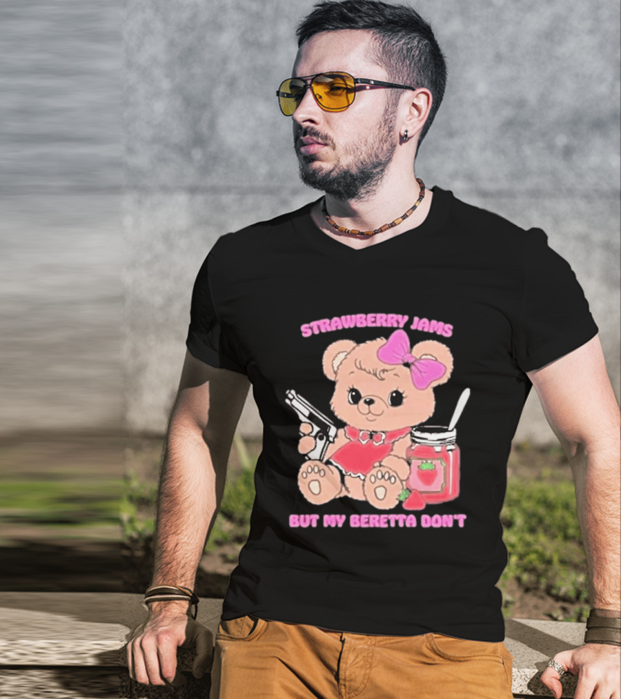 Strawberry Jams Cute Bear With Beretta And Jam Jar T-Shirt
