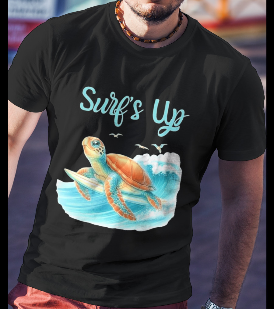Surf's Up Turtle Riding Surfboard On Big Wave T-Shirt