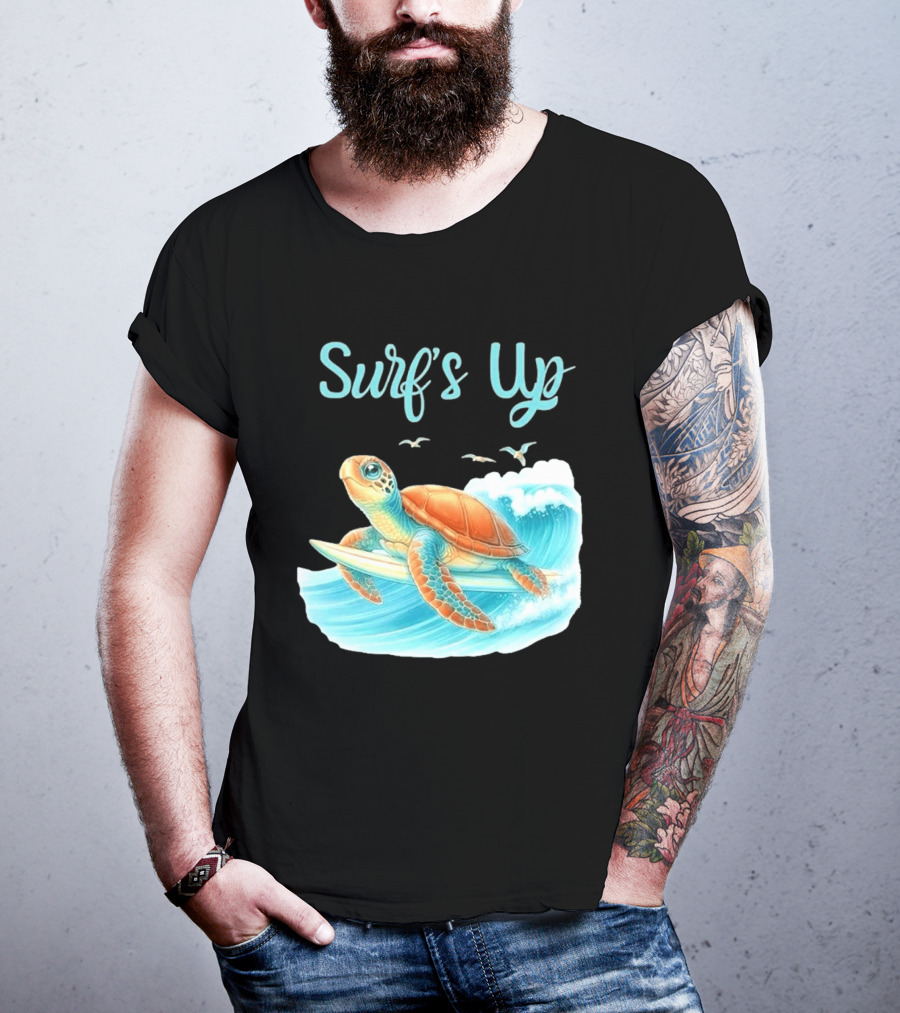 Surf's Up Turtle Riding Surfboard On Big Wave T-Shirt