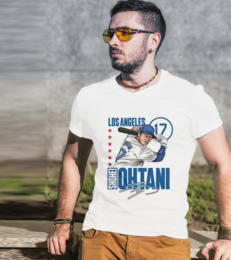 Los Angeles Shohei Ohtani 17 MLB Baseball Player Graphic With Stars T-Shirt