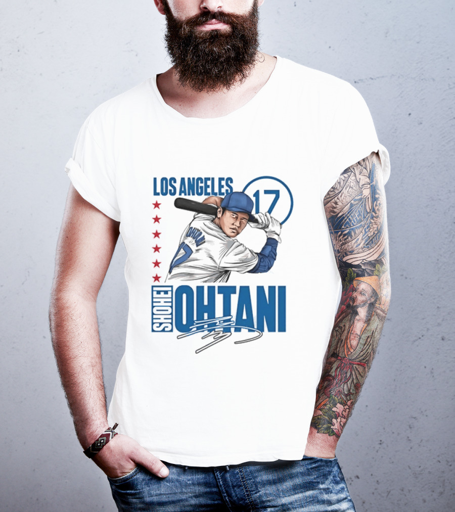 Los Angeles Shohei Ohtani 17 MLB Baseball Player Graphic With Stars T-Shirt