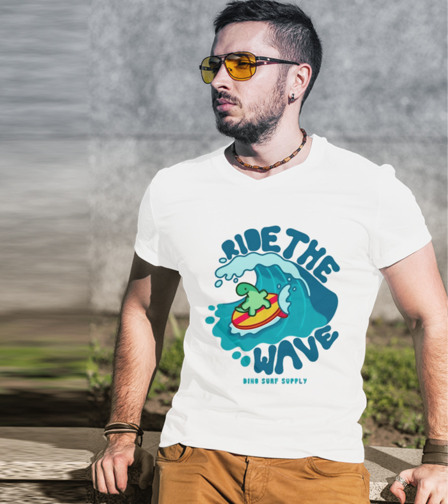 Ride The Wave Turtle Surfing Dino Surf Supply T-Shirt