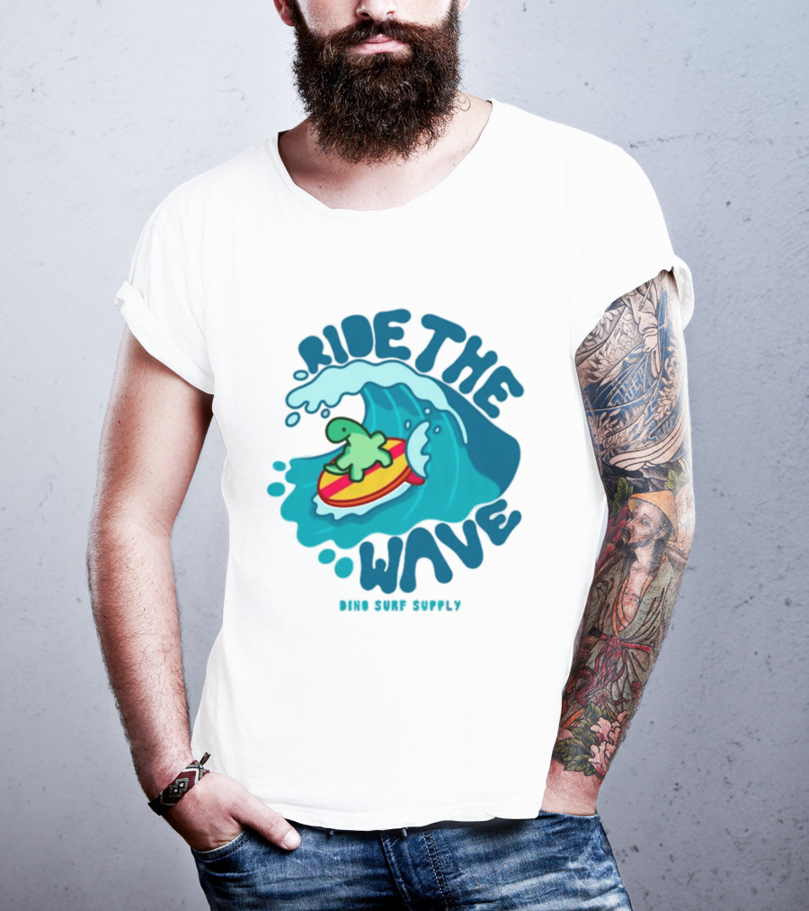 Ride The Wave Turtle Surfing Dino Surf Supply T-Shirt