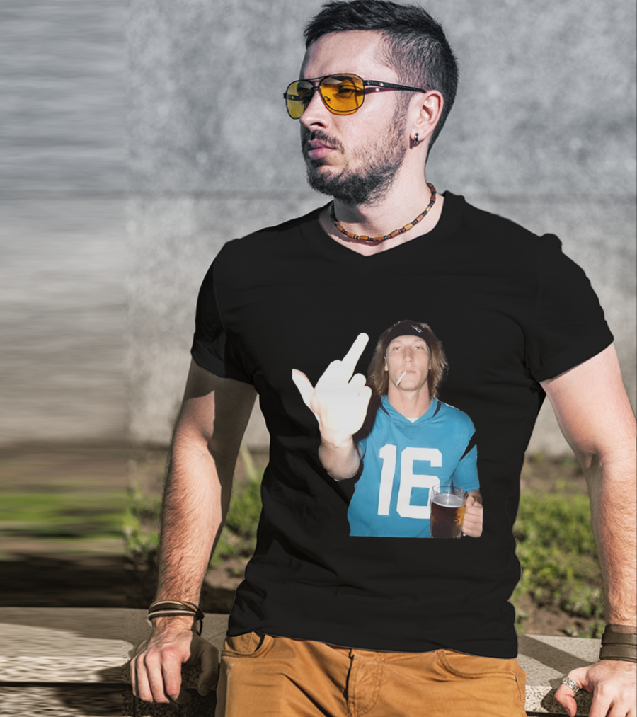 Trevor Lawrence Jersey 16 Middle Finger Beer Cigarette Jacksonville Jaguars T-Shirt
