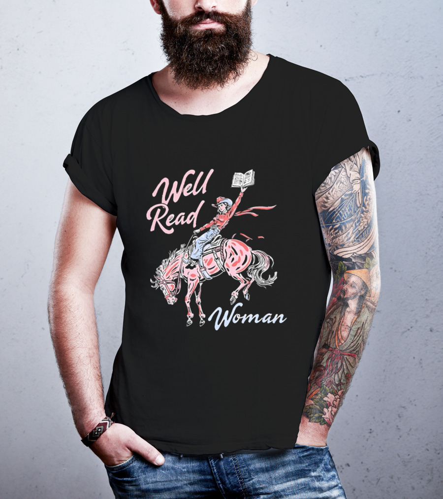 Well Read Woman Cowgirl Riding Horse With Book T-Shirt