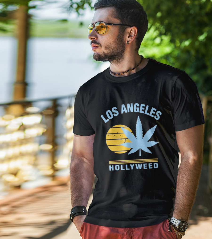 Los Angeles Hollyweed Cannabis Leaf Sunburst T-Shirt