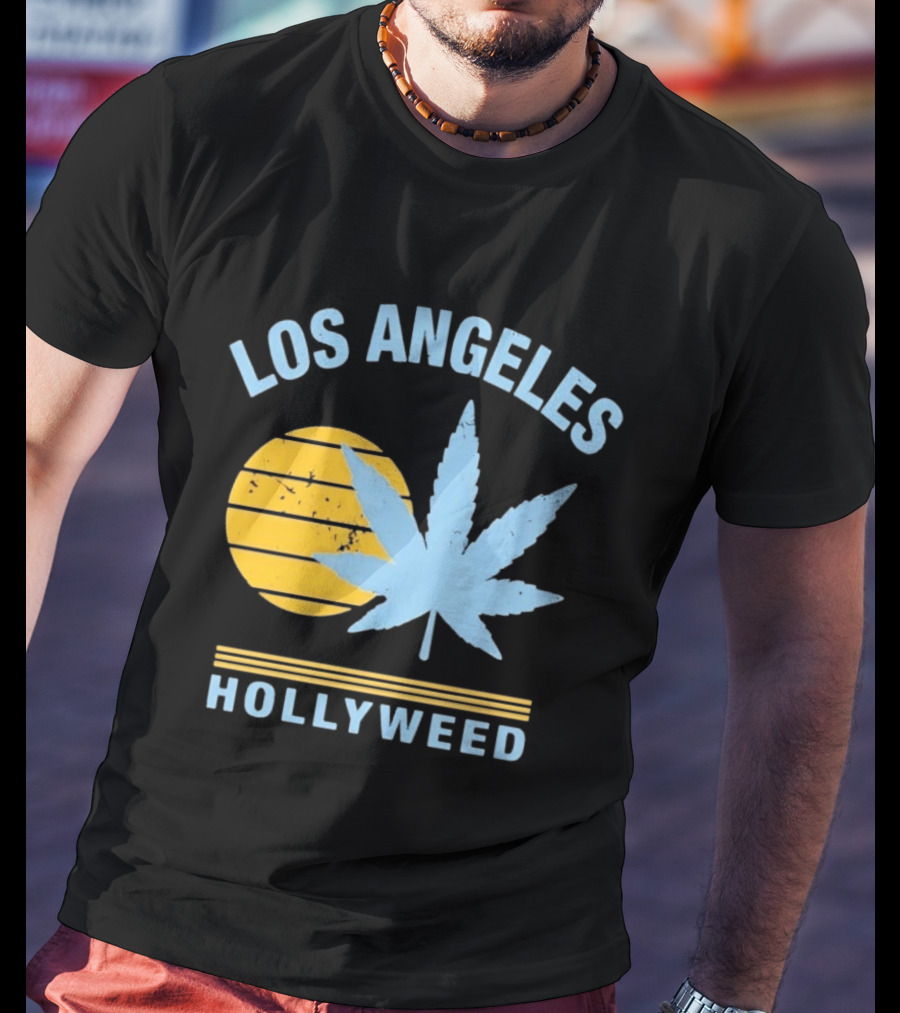 Los Angeles Hollyweed Cannabis Leaf Sunburst T-Shirt