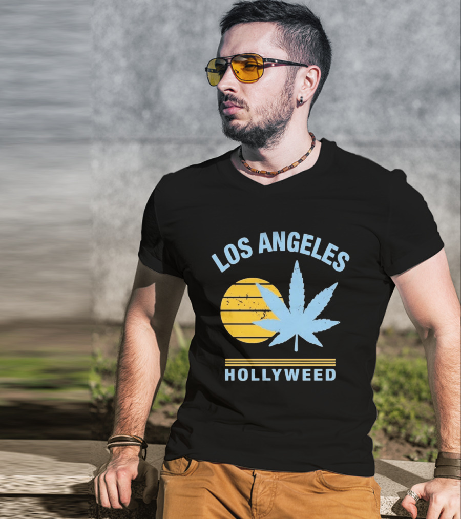 Los Angeles Hollyweed Cannabis Leaf Sunburst T-Shirt