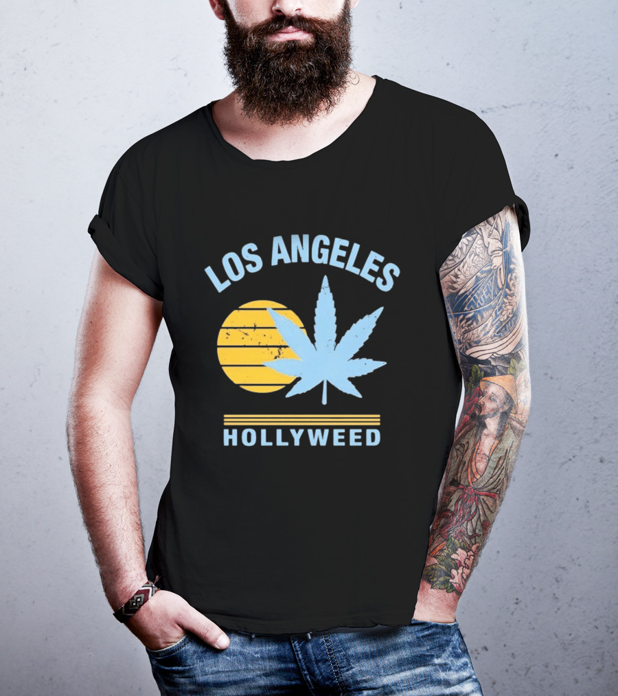 Los Angeles Hollyweed Cannabis Leaf Sunburst T-Shirt