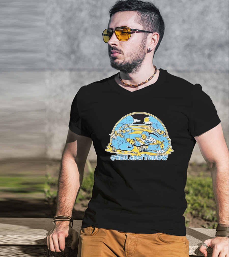 Over Arm Throw Cartoon Sleeping Blue Dragon Under Moonlit Sky T-Shirt