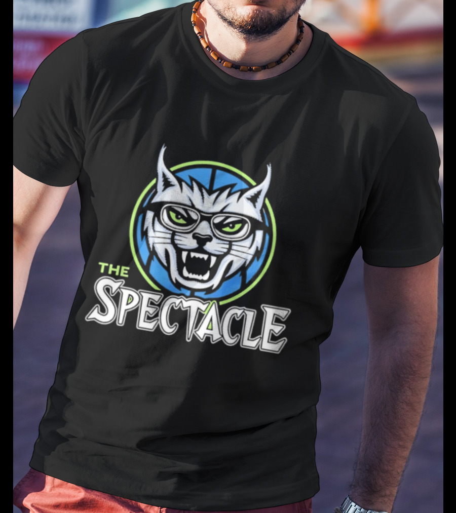 The Spectacle Cat With Glasses Feline Roaring Icon In Blue Circle T-Shirt