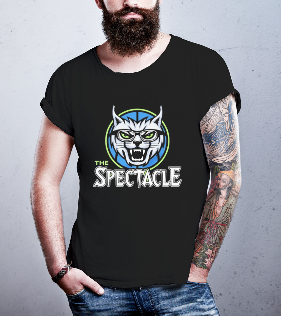 The Spectacle Cat With Glasses Feline Roaring Icon In Blue Circle T-Shirt