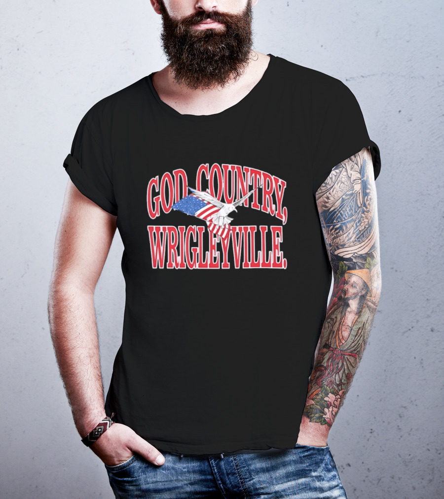God Country Wrigleyville Chicago Cubs Patriotic American Flag T-Shirt