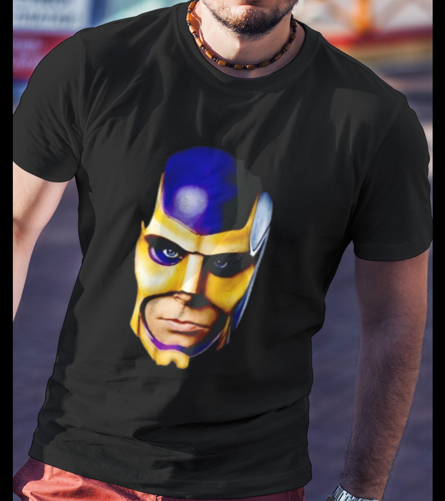 Realistic Painted Purple Gold Superhero Mask Face Close Up T-Shirt
