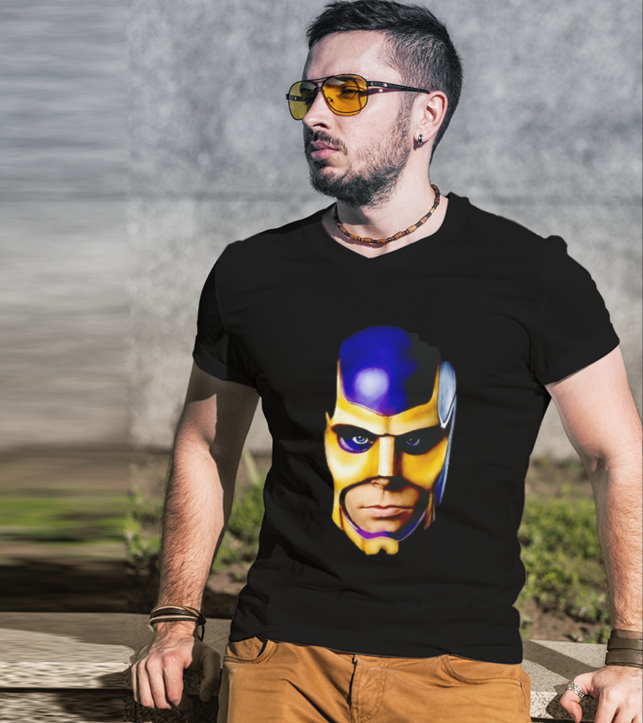 Realistic Painted Purple Gold Superhero Mask Face Close Up T-Shirt