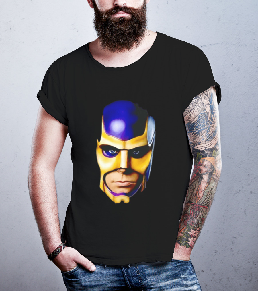 Realistic Painted Purple Gold Superhero Mask Face Close Up T-Shirt
