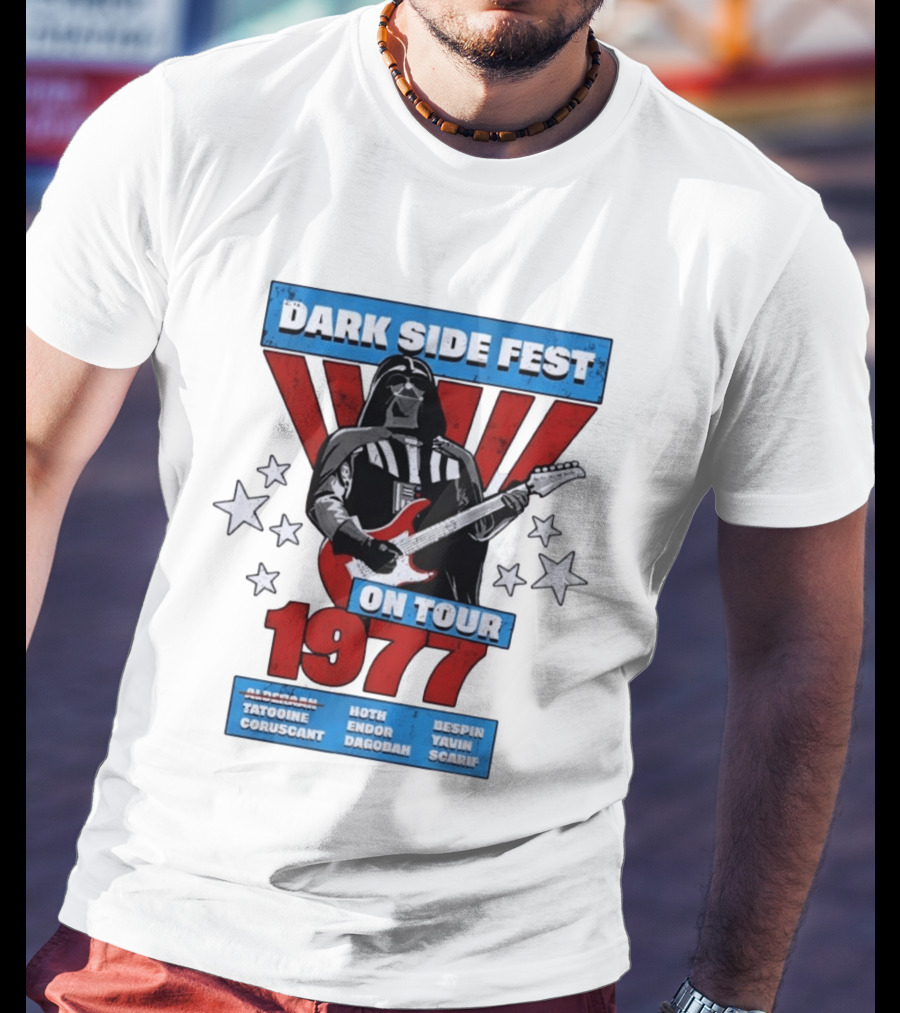 Darth Vader Dark Side Fest On Tour 1977 Tatooine Coruscant Hoth Endor Dagobah Bespin Yavin Scarif T-Shirt