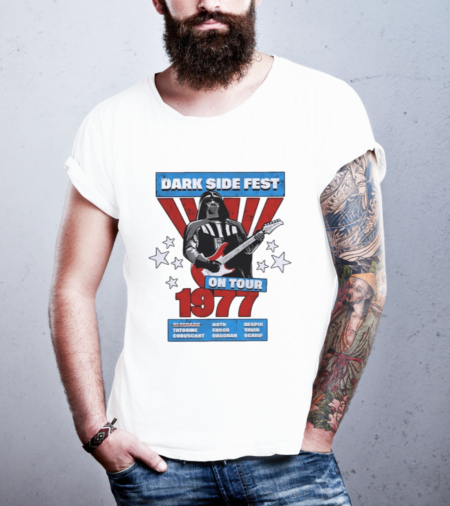 Darth Vader Dark Side Fest On Tour 1977 Tatooine Coruscant Hoth Endor Dagobah Bespin Yavin Scarif T-Shirt