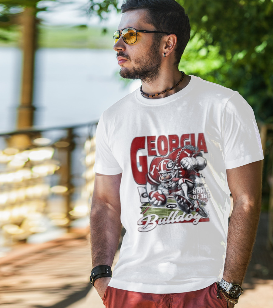 Georgia Bulldogs Football Cartoon Running Home Of The Bulldogs T-Shirt