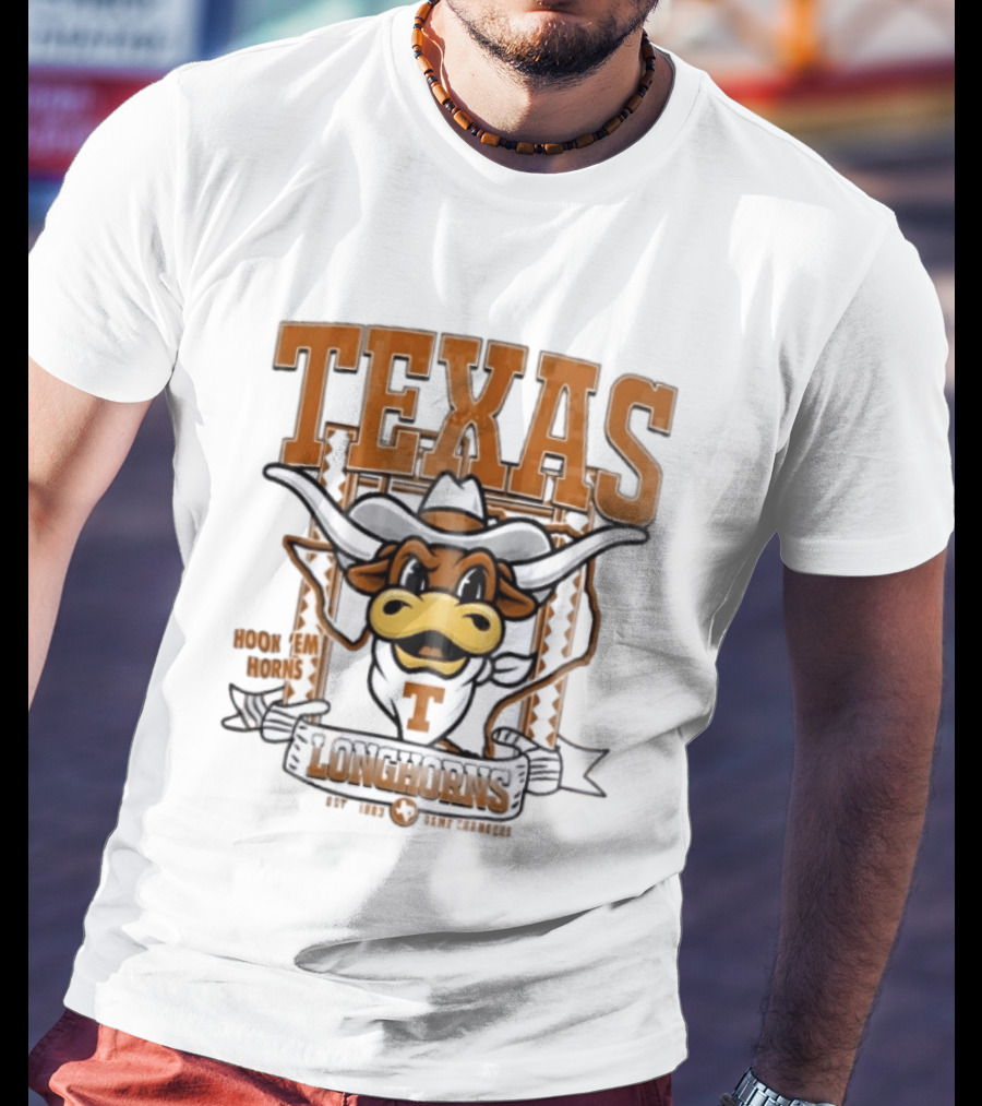 Texas Longhorns Hook Em Horns Game Changers Est 1883 State Map Cartoon T-Shirt