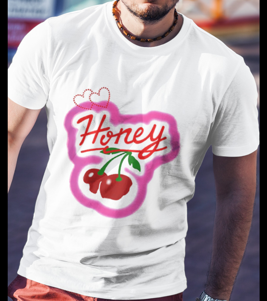 Honey Cherry Fruit Hearts Pink Neon T-Shirt