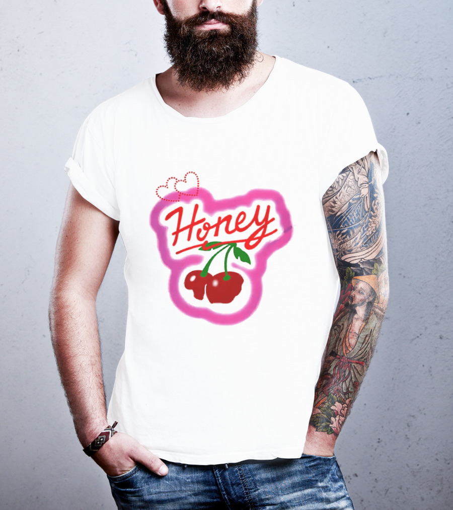 Honey Cherry Fruit Hearts Pink Neon T-Shirt