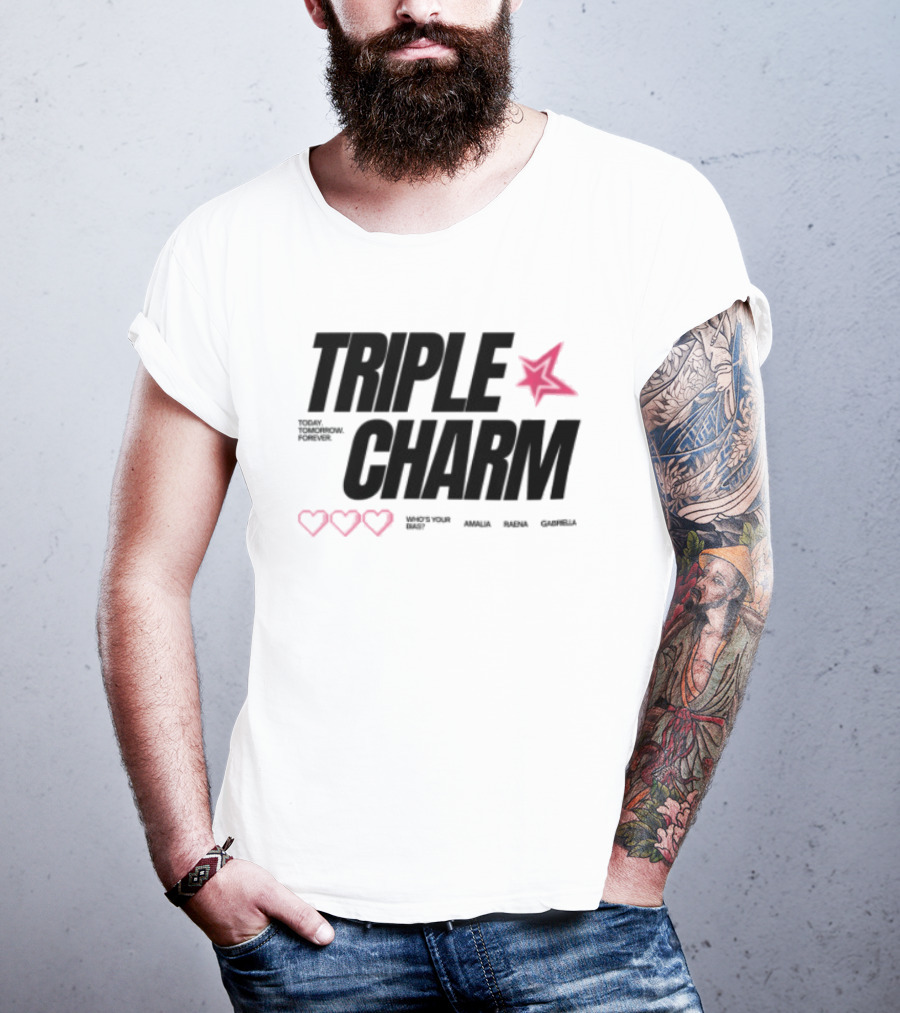 Triple Charm White Hearts Pink Star T-Shirt