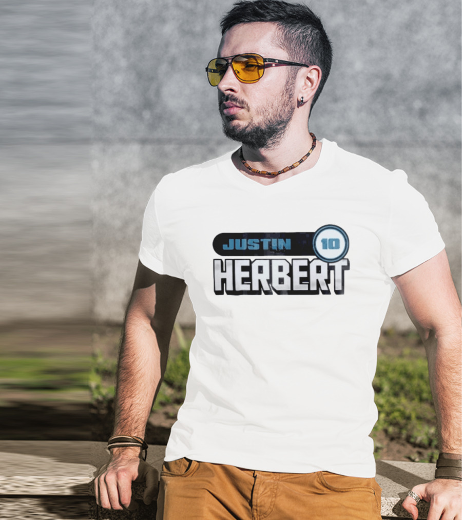 Justin Herbert 10 Blue Rounded Number Block T-Shirt