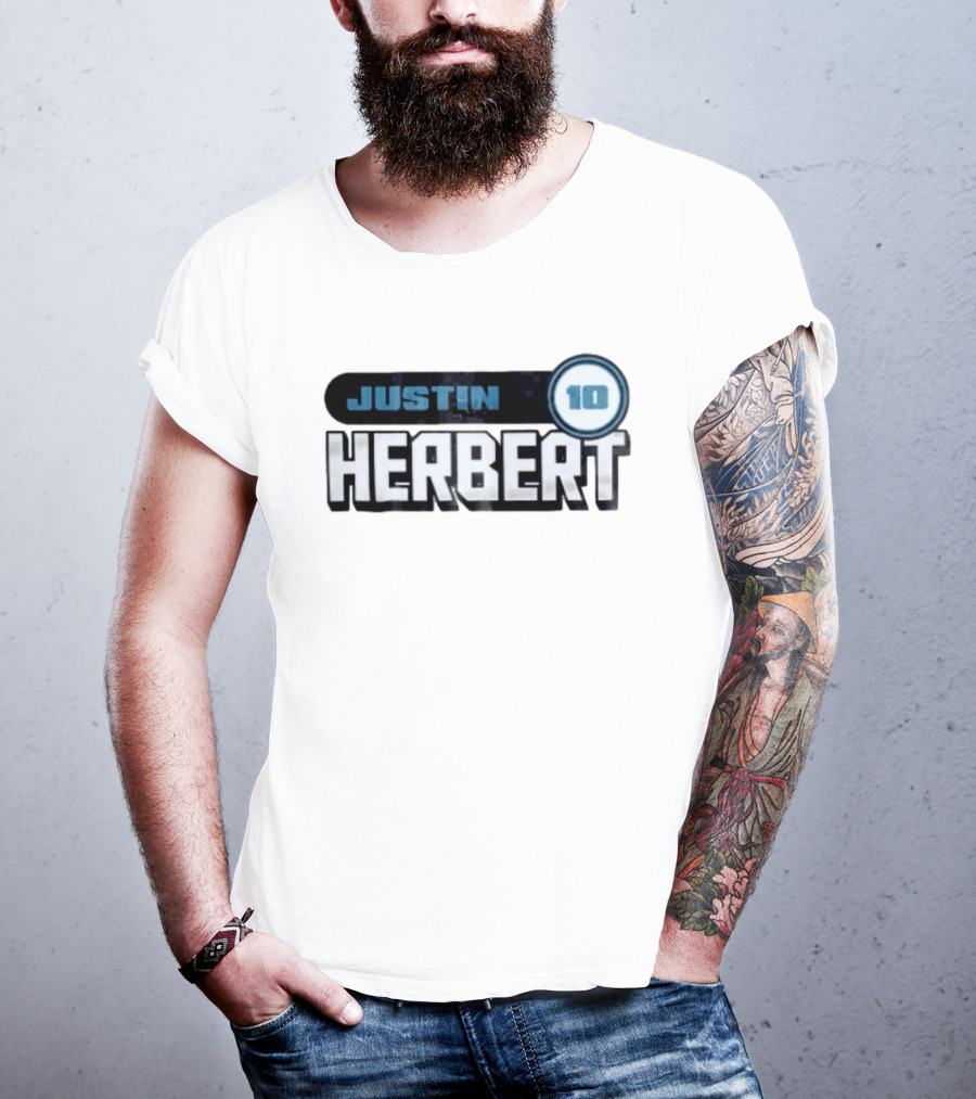 Justin Herbert 10 Blue Rounded Number Block T-Shirt