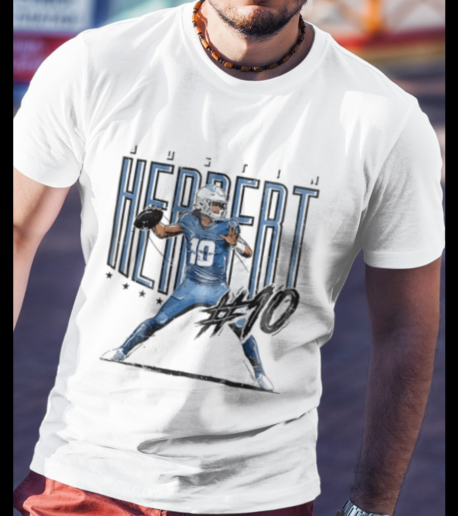 Justin Herbert 10 Quarterback Football Stars Distressed Sketch T-Shirt