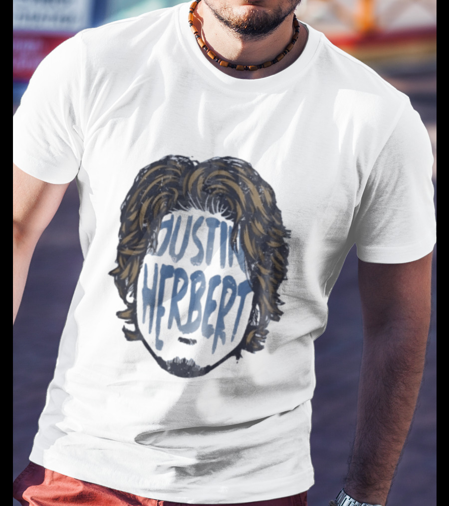 Justin Herbert Distressed Long Hair Beard Head T-Shirt