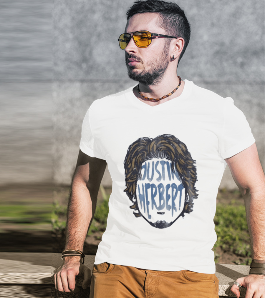 Justin Herbert Distressed Long Hair Beard Head T-Shirt
