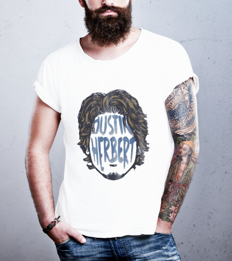 Justin Herbert Distressed Long Hair Beard Head T-Shirt
