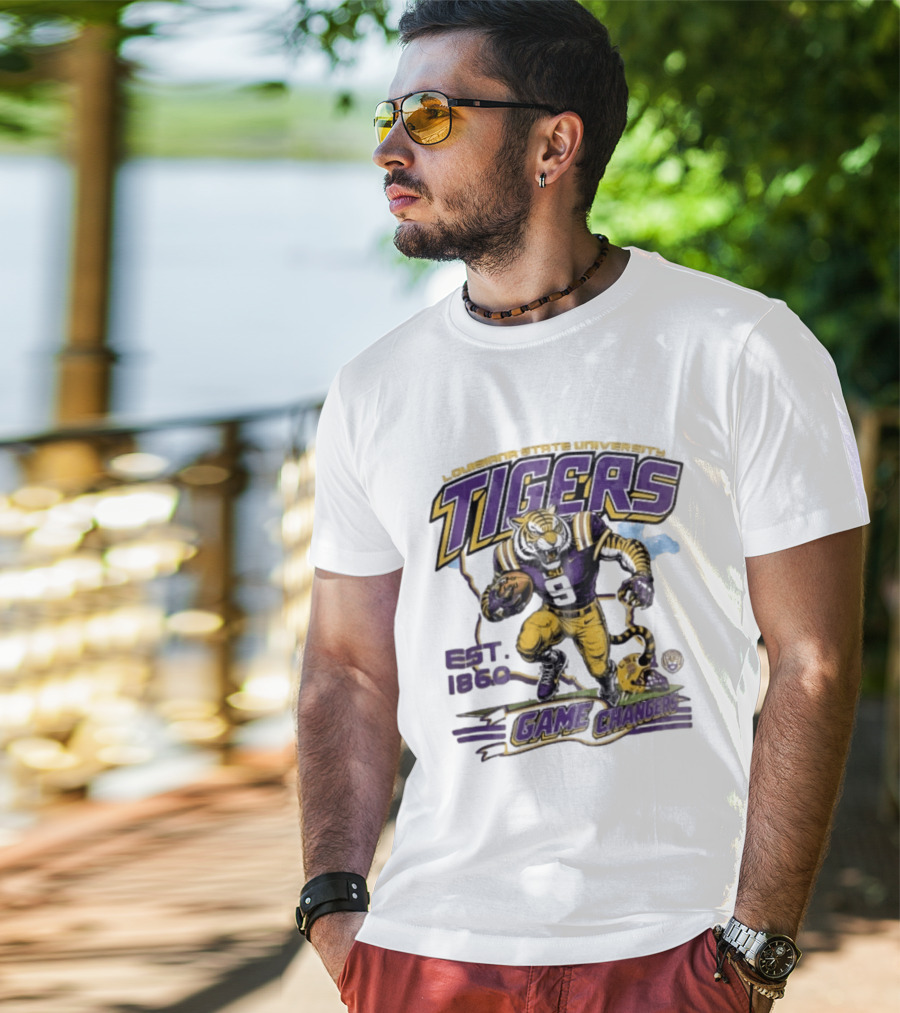 Louisiana State University Tigers Game Changers Est 1860 Football Running Map T-Shirt