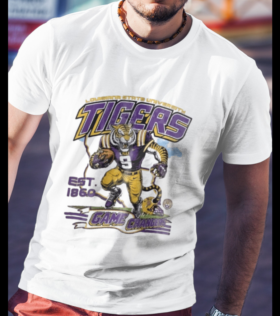 Louisiana State University Tigers Game Changers Est 1860 Football Running Map T-Shirt