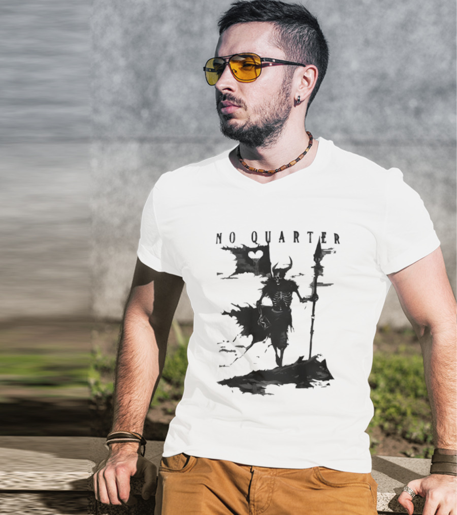 No Quarter Distressed Skeleton Warrior Dark Fantasy T-Shirt