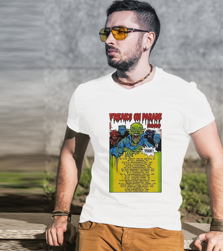 Freaks On Parade Tour 2023 Rob Zombie Dates West Palm Beach Tampa Atlanta Concord T-Shirt