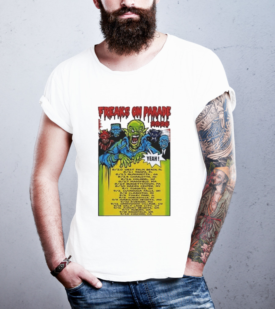Freaks On Parade Tour 2023 Rob Zombie Dates West Palm Beach Tampa Atlanta Concord T-Shirt