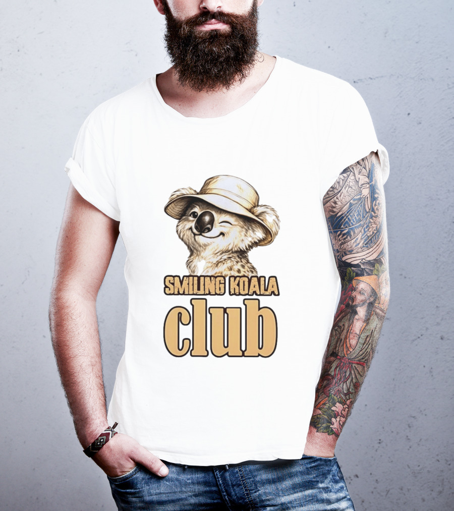 Smiling Koala Club Animal Wildlife Winking Koala Wearing Hat T-Shirt
