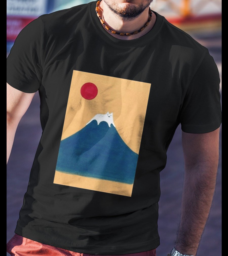 Meow Fuji Cat With Red Sun Illustration Japan T-Shirt