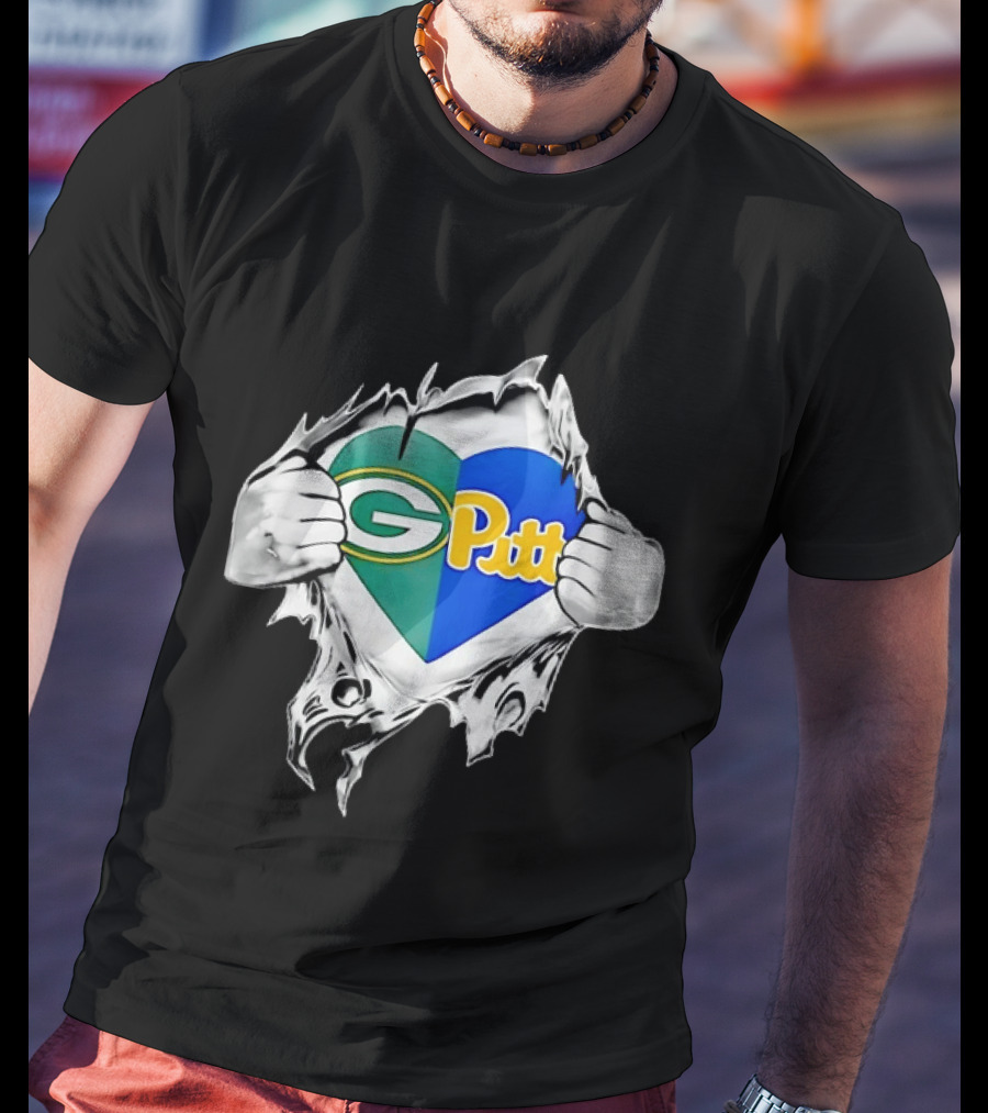 Green Bay Packers Pittsburgh Panthers Superman Heart Rip T-Shirt