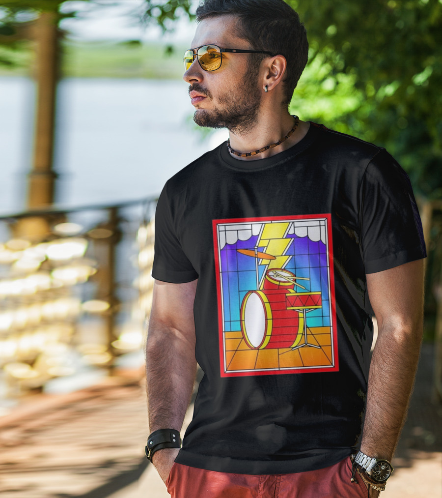 Stained Glass Drum Kit With Lightning Bolt T-Shirt