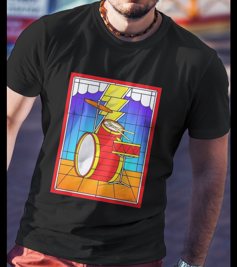 Stained Glass Drum Kit With Lightning Bolt T-Shirt