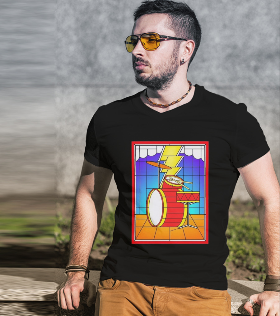 Stained Glass Drum Kit With Lightning Bolt T-Shirt