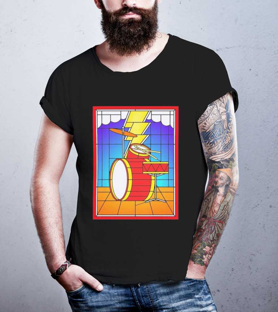 Stained Glass Drum Kit With Lightning Bolt T-Shirt