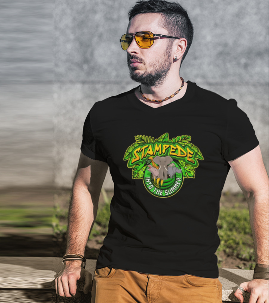 Stampede Into The Summer Elephant Giraffe Hippo Tropical 2026 T-Shirt