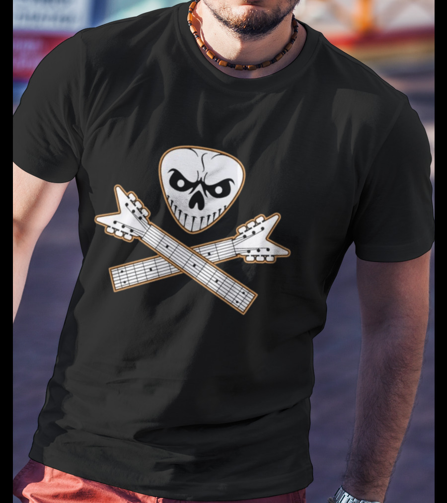Guitar Pick Skull Crossed Guitars Rock Metal Music T-Shirt