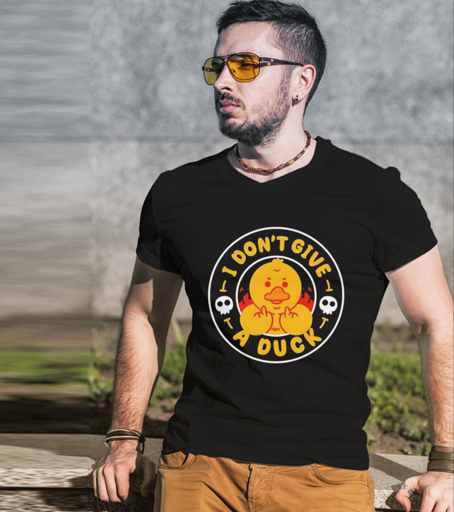 I Don't Give A Duck Angry Yellow Bird Middle Finger Skulls Flames T-Shirt