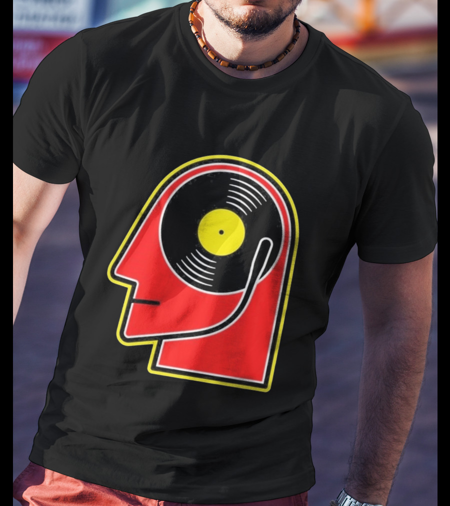 Vinyl Album Head With Record Disc Ear Retro Music T-Shirt