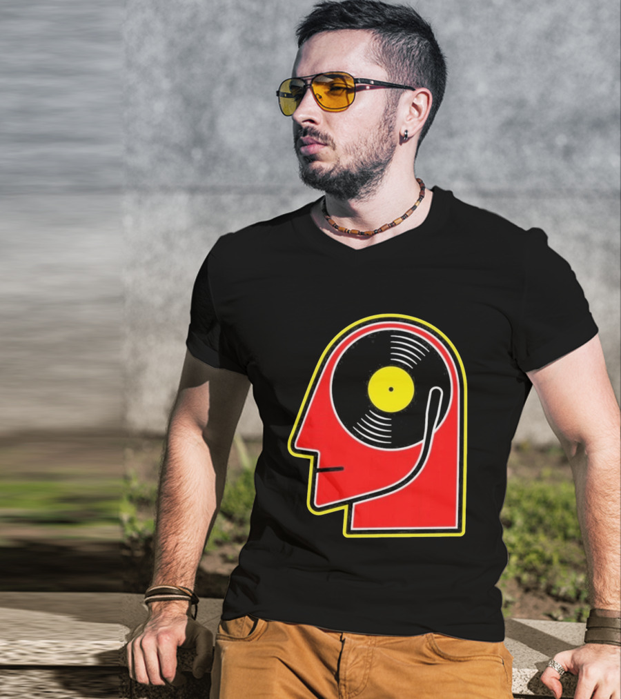 Vinyl Album Head With Record Disc Ear Retro Music T-Shirt